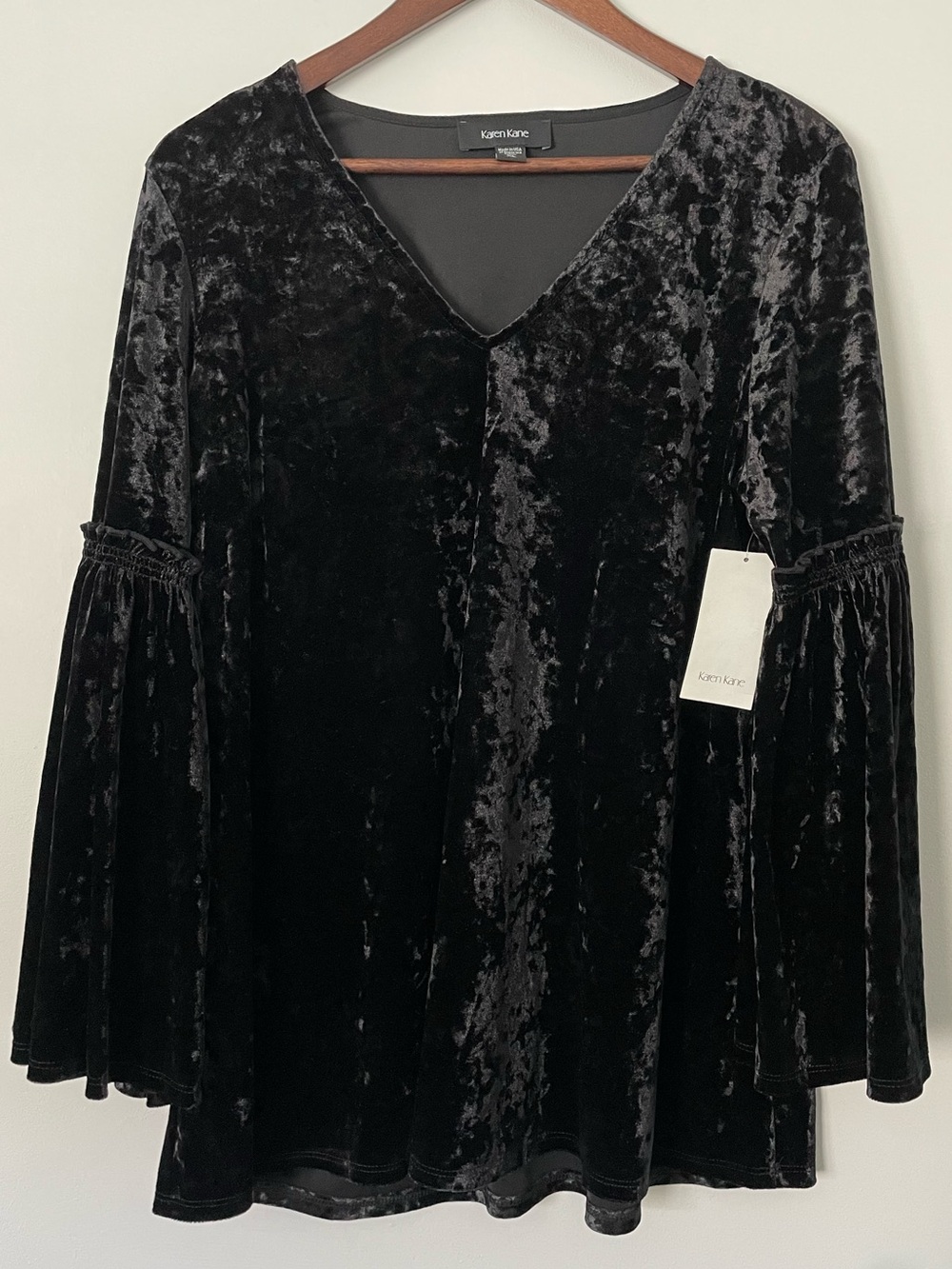 Karen Kane Midnight Sun Velvet Top XL Black Bell Sleeve Boho Gothic Witchy NWT